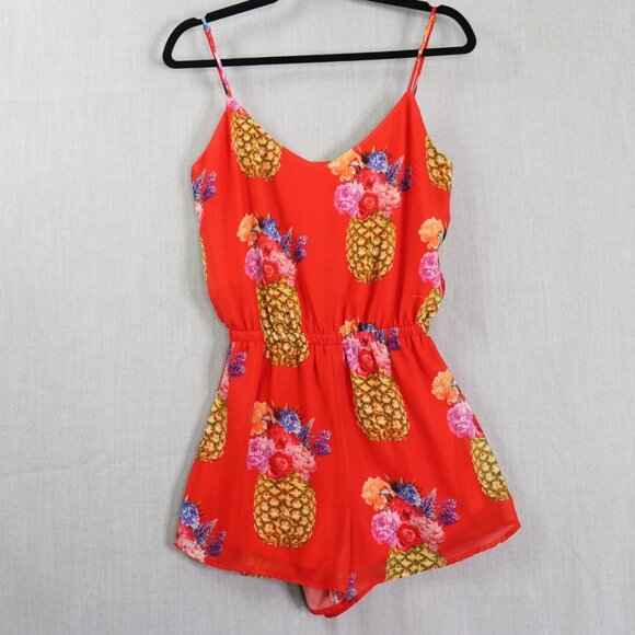 Show Me Your MuMu Pants - Show Me Your Mumu Romper Women's Small Red Pineapple Floral Tropical Sleeveless